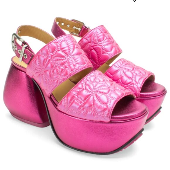 John Fluevog Shoes - John Fluevog Superfly Rapture Pink Quilted Slingback Sandals Size 8